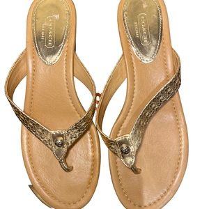 Coach Gold Leather Wedge Sandals